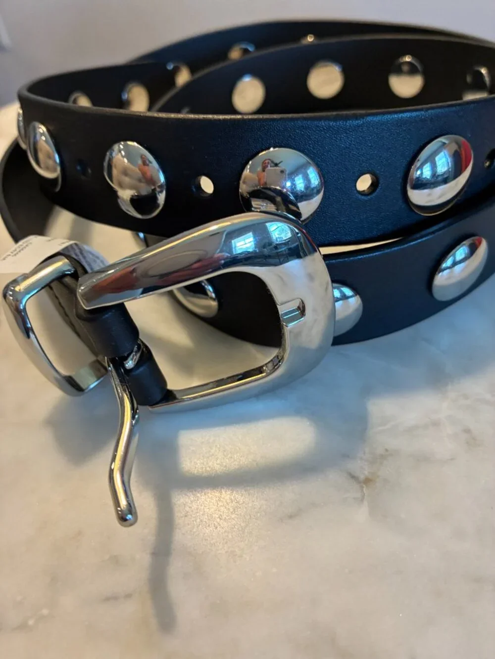 Madewell Studded Western Belt in Leather True Black Size: Large